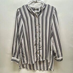Spence Band Collar Blouse Women's Small White Black Stripe Career Officewear GUC